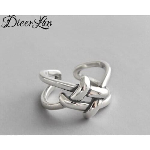 DIEERLAN Retro Vintage Jewelry Silver Color Cross Chain Rings For Women Men Big Opening Finger Rings Christmas Gifts