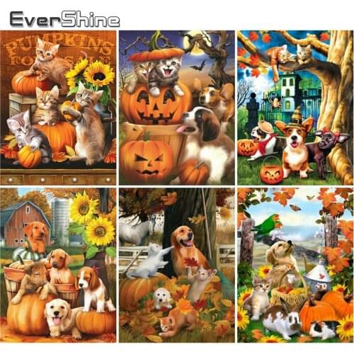 EverShine 5D Diamond Painting Animals Full Square Diamond Embroidery Halloween Cross Stitch Mosaic Handmade Home Decoration