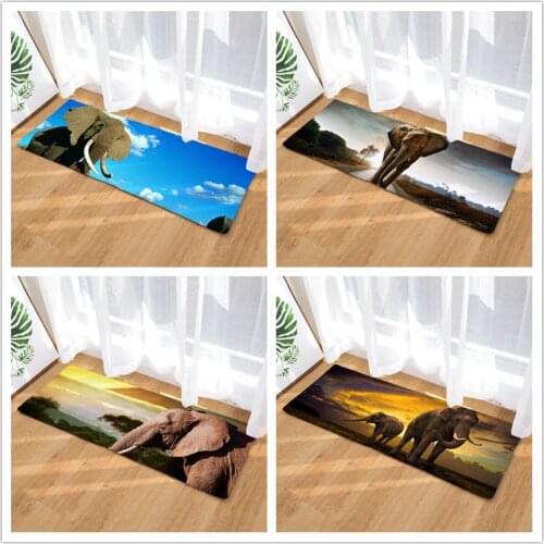 Flannel Long Floor Mat Door Mat Heat Transfer Elephant Kitchen Bathroom Water-Absorbing Non-Slip Mat Carpet
