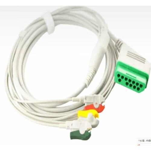 Compatible for NIHON KOHDEN BSM-2300 Life Scope Patient Leadwire ECG Cable Rectangle 12Pin ECG 3 leads Leadwires Clip End TPU