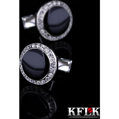 KFLK Jewelry French shirt Black cufflink for mens Brand Crystal Cuff link Wholesale Round Button High Quality guests