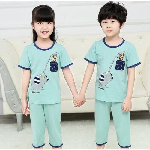 Summer Girls Boys Clothing Set Cotton Pajamas Set Homewear Kids Clothes Tops Shorts Outfits Pyjamas Kids For Teens Night Clothes