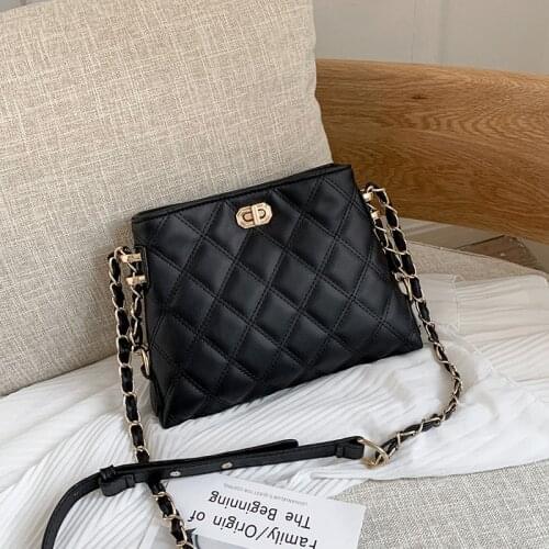 Leather Womens shoulder bags 2021 Thick Chain Quilted bag PU fashion shoulder bag GG rhombic Ladies Hand Bag