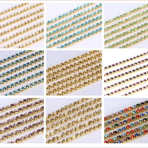 10yards Gold base crystal SS6/8/10/12 Strass Stone Silver Base Densify Claw Crystal RhinestonFor Wedding decoration