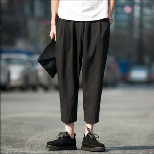 M-5xl Large Size ! Summer 9 Points Harem Pants Nine Pants Mens Loose Small Straight Wide Leg Pants Tide Brand Thin Tapered Pant