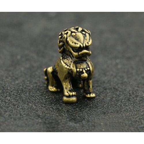 Copper Collections Mini Lion Pure Brass Vintage Animal Design Chinese Fengshui Home Decoration Ornaments Beast Qilin Desk Decor