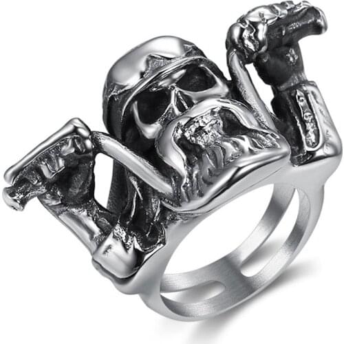 Megin D Stainless Steel Titanium Punk H.D. Motor Cycle Riders Fan Skull Face Rings for Men Women Friend Fans Gift Jewelry