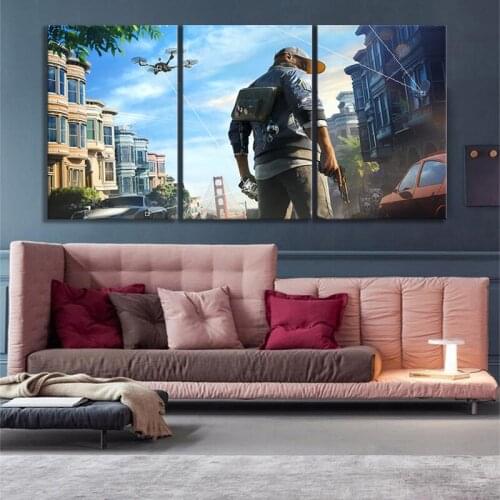Cartoon Cityscape Paintings Watch Dogs 2 Video Games Art Frameless Paintings Bedroom Wall Decor Paintings Landscape Wall Art