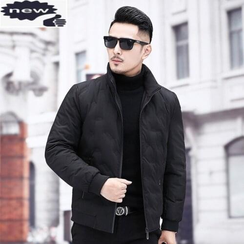 Winter New Brand Embossing Thick Warm Mens Down Coats Fashion Stand Collar Long Sleeve Windproof Loose Casual Jackets Plus Size