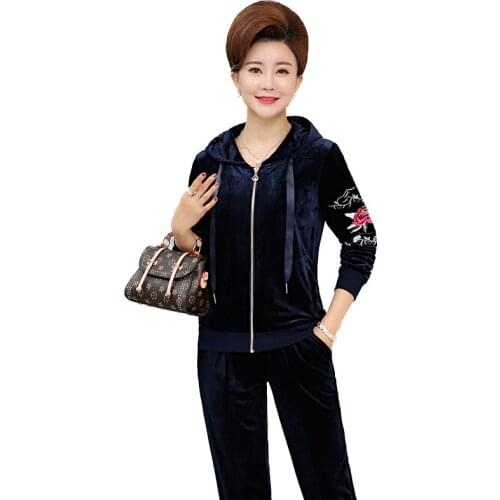 Autumn Womens Velour Tracksuit Sets Ladies Gold Velvet Suit Sportswear Track Suit Hoodies And Pants Largre Big Size XL-5XL R94