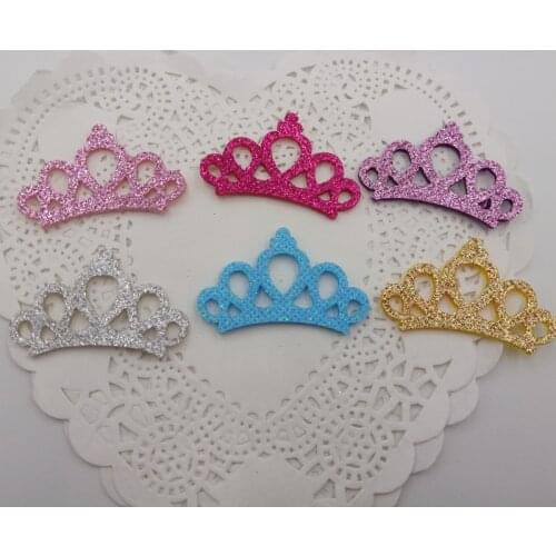 PANNGG Padded appliques Crown shape Mix 50pcs Glitter Patches for headwear decoration handmade hair accessories