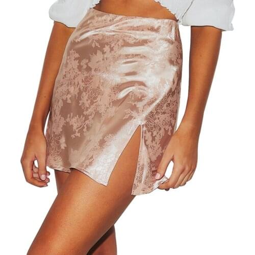 Sexy Mini Skirt Women 2021 Summer Floral Print Satin High Waist Zipper Ladies Hot Skirt Vintage Split Party Skirts Femme