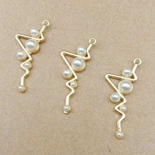 10pcs Pearl Alloy Electrocardiogram Charms Jewelry Fits Gold Tone Pendants DIY Earring Bracelet Necklace Making Accessory YZ670