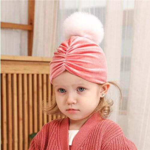 New Autumn Winter Newborn Hat For Baby Girl Turban Infant Toddler Photography Props Baby Boy Beanie Baby Gold Velvet Headwear