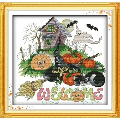 Halloween(1)(pumpkin) Home Decorations Child DIY Handmade DMC Cross Stitch Needlework Embroidery Counting Pattern on Canvas