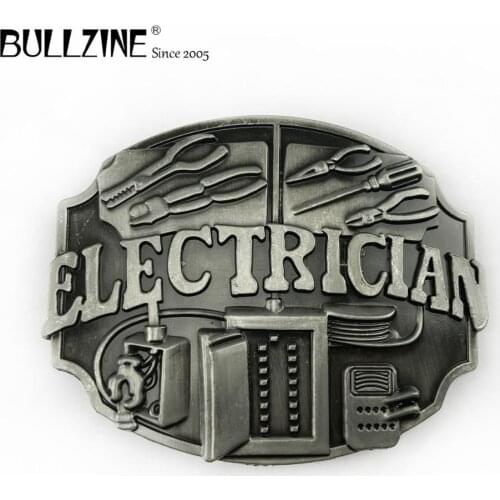 The Bullzine Electrician belt buckle with pewter finish FP-02393 suitable for 4cm width belt