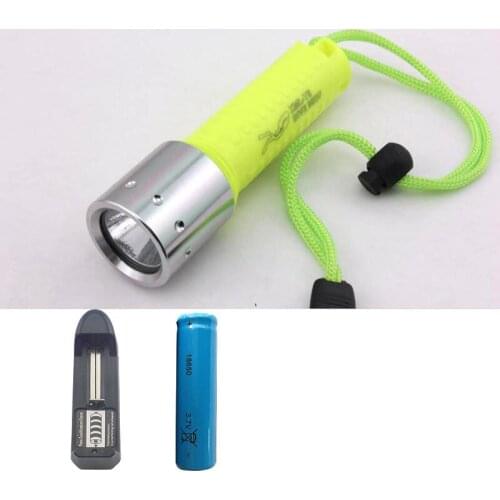 Diving Flashlight Q5 Led Waterproof Underwater Portable Light Scuba Diving Flash Light Torch Lamp + Charger 18650 Battery