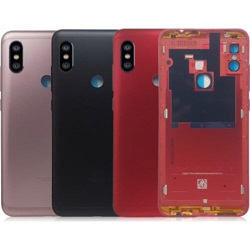 For Xiaomi Redmi Note 6 Pro Battery Back Cover Rear Housing Metal Door Camera Glass Lens Repair Spare Parts + Side Key