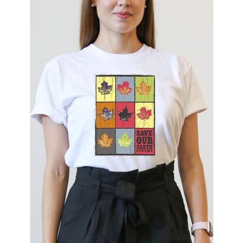 Save Our Earth Slogan Print t shirt women Vintage Maple Leaf 100% Cotton Short Sleeve Casual tops & tees shirts