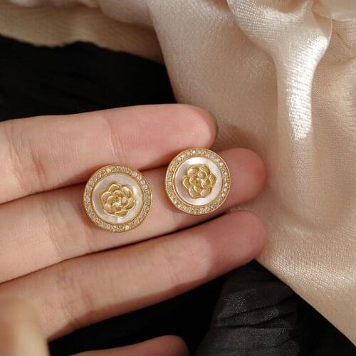 Charm Flower Stud Earrings For Women Crystal Round Korean Earrings Gold Color Jewelry Temperament Pendientes