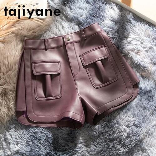 Tajiyane Summer Womens Shorts Real Sheepskin Wide Leg Trousers Oversize Genuine Leather Shorts Female Mujer Pantalones TN2361