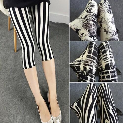 INDJXND Women Elastic Waist Casual Leggings Plus Size Push Up Legging High Stretch Legging Basic Capris Workout Striped Printed