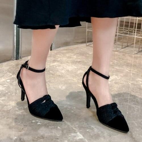 Big Size Ladies high heels women shoes woman pumps Blue Patchwork Fine-heeled high-heeled single shoes