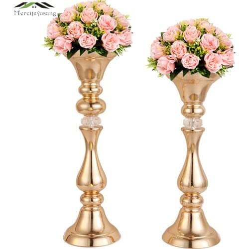 10PCS/LOT Flowers Vases Table Centerpiece Vase Metal Gold Tabletop Road Lead Type Flower Holder for Home/Wedding Decoration G032
