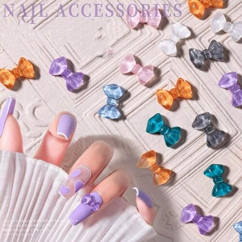 10pcs Cute Bow 3D Nail Art Decorations Semi Transparent Candy Colorful Bowknots Japanese Nail Ornaments DIY Manicure Accessories