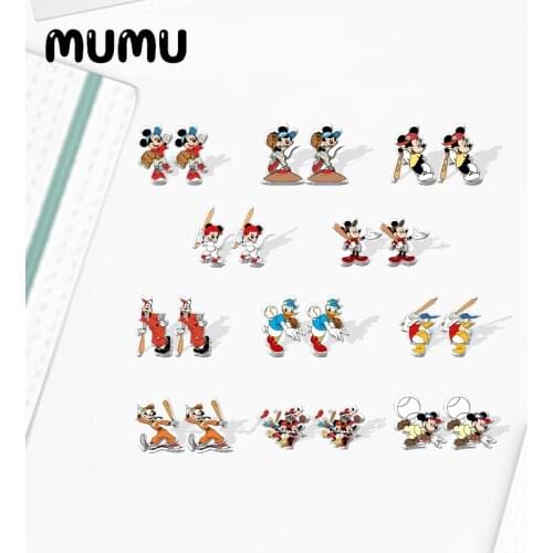 2021 New Mickey Mouse with Baseball Stud Earring Minnie Goofy Epoxy Jewelry Resin Acrylic Earrings Handmade Gifts Girl