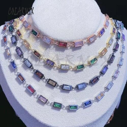 3 meter rainbow crystal Rectangle zircon stone chain necklace High quality luxury necklace accessories for jewelry making 50757