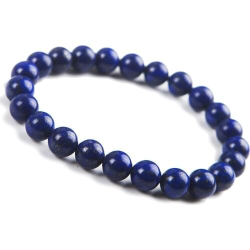 8mm Natural Genuine Lapis Lazuli Stretch Bracelet Deep Blue Round Crystal Bead Charm Bracelet For Women