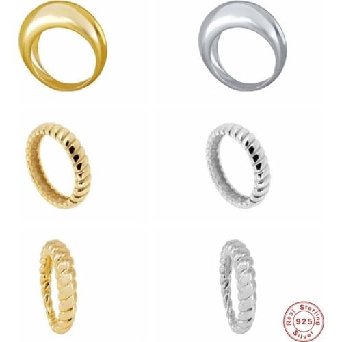 GS 925 Sterling Silver Gold Big Moon Smooth Rings For Women Girls Thick Large Rock Punk Twist Finger Rings Party Fine Jewelry