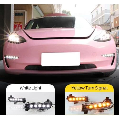 Car Flashing 1 Set For Tesla Model 3 2017 2018 2019 2020 2021 Car DRL Daytime Running Lights LED Daylight Fog lamp turn signal