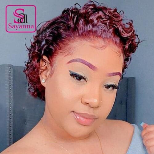 Burgundy Short Bob Pixie Cut Wig Lace Frontal Human Hair Wigs For Black Women 99J Red Curly Bleached Knots Free Part Baby Hair