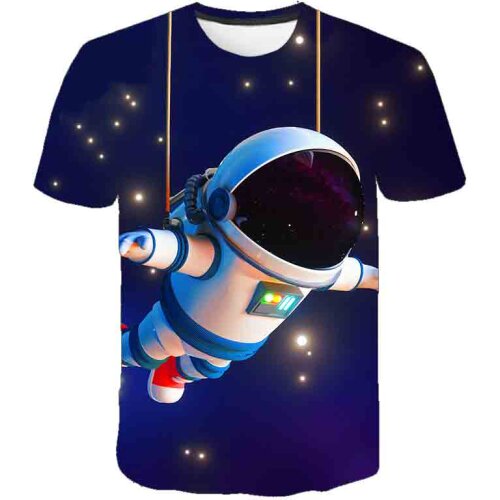 Children Cartoon Spaceman Galaxy Printed Shirt Funny Tshirt Kids Summer Tops Quick-dry Blouse Baby Girls Boys Casual T-shirt