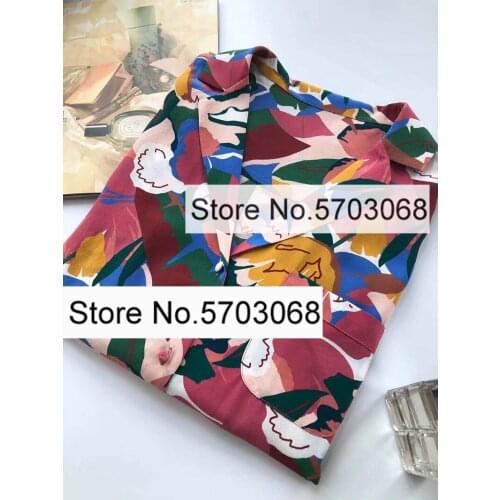 Elfstyle 2020 Ladies Silk Long Sleeve Notched Flower Printed Blouse Shirt Top