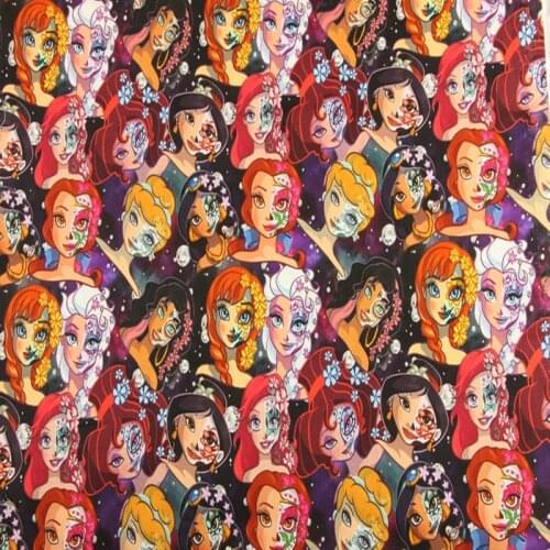 Disney Princess Collection Thin 100% Cotton Fabric for Girl Clothes Hometextile Cushion Cover Curtain Needlework DIY