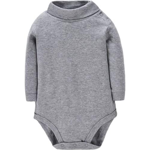 Unisex Baby Girl Boy Solid Rompers Turtle Neck Double Combed Cotton Onesies Long Sleeve Snap Crotch Winter Jumpsuit for Toddler