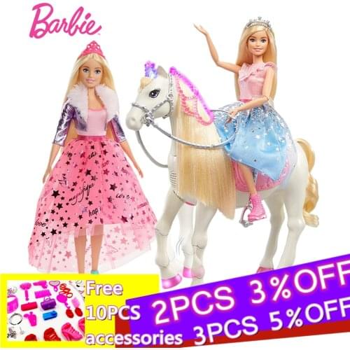 Barbie Adventure Dolls Princess Prance And Shimmer Horse Accessories Kid Toy Lights & Sounds GML79 Playset For Children Birthday