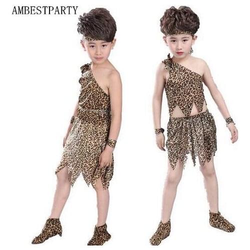 Hot New 2020 Hunter Leopard kids Fancy Dress Halloween Cosplay Costume Aboriginals Hunter Costume Masquerade Dress AMBESTPARTY