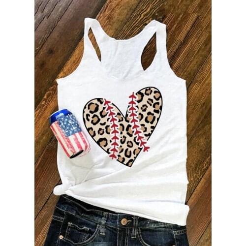 Funny graphic Vest Baseball Leopard Printed Heart Tank Tops baseball lover tee Women summer style shirts drop shipping