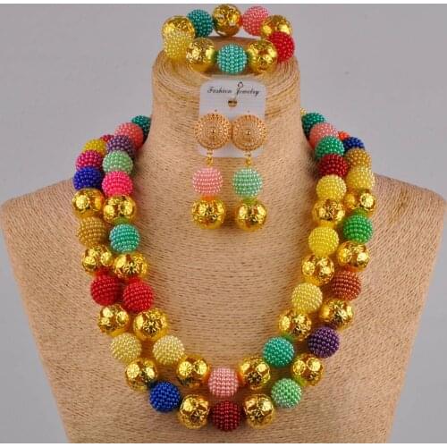 Multicolor 24 inches necklace african beads jewelry set simulated pearl FZZ17