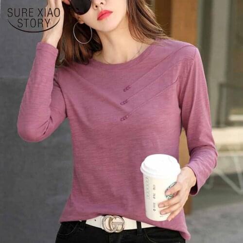 Fashion O-neck Long Sleeve Shirt Women Plus Size Loose Cotton T-shirt Autumn Solid Office Lady Korean Clothes All-match 10800