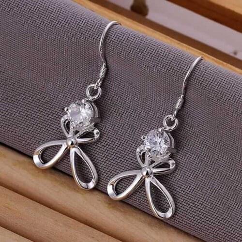 Fashion jewelry Earring For Women, Plated Earrings Inlaid Bow Tie Earrings E201 /QFVDGTJV HNIIDXYU silver color
