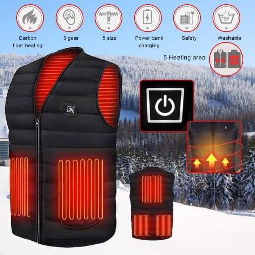 5 Areas Heated Heating Vest Temperature Adjustments Carbon Fiber Heating Elements USB Electric Warmth Clothing