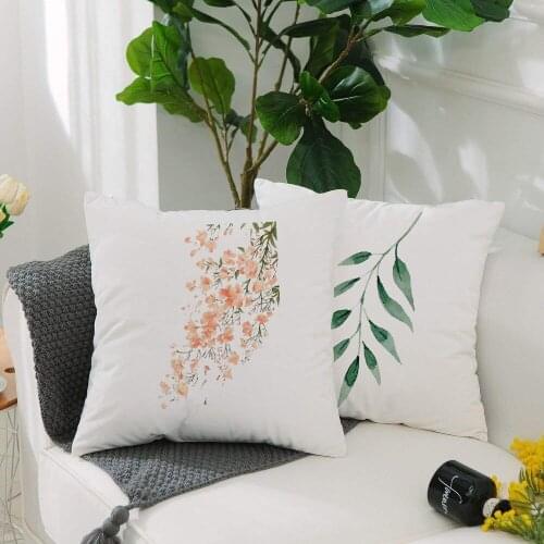 Green Plant Flower Print Pillowcase for Sofa Living Room Home Decor Farmhouse Scandinavian Style Fashion Car Throw Pillows 45x45