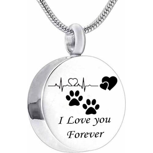 Stainless Steel Round Necklace Memorial Jewelry Cremation Urn Ashes Pet Dog Pendant Keepsake Paw print Pendant