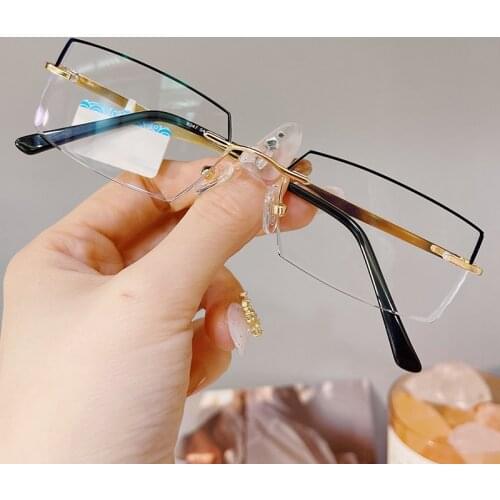 Anti Blue Light Men Prescription Eyewear Rimless Reading Myopia Anti Fatigue Eyeglasses Hyperopia Bluelight Spectacles Male