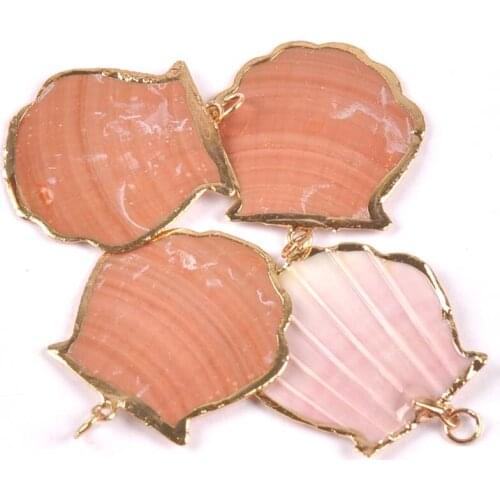 25-35mm Shell CharmS Pendants Conch Natural Shell electroplate Rose Gold for jewelry making DIY 5pcs TRS0269X